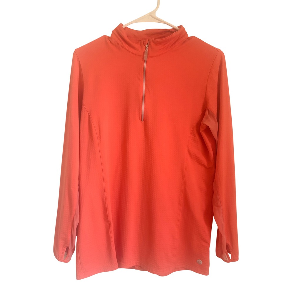 Bette & Court Cool Elements Coral Orange Quarter Zip Pullover Ruffle Back Top M